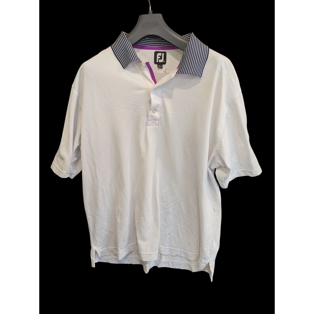 FJ FootJoy Athletic Fit White+Purple Trim  Golf Short Sleeve Polo Shirt Size XXL